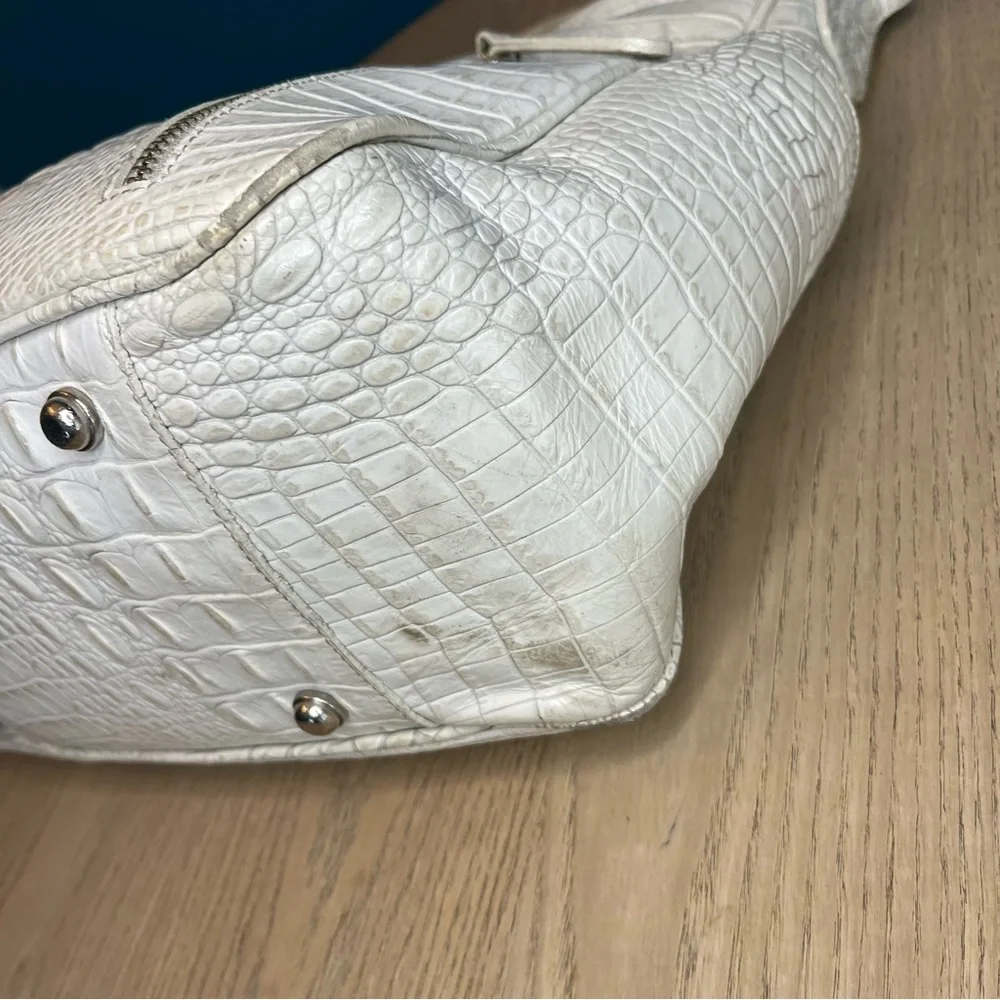 Brahmin Hobo Crocodile Embossed Slouchy Leather Bag Pearl White Large Purse